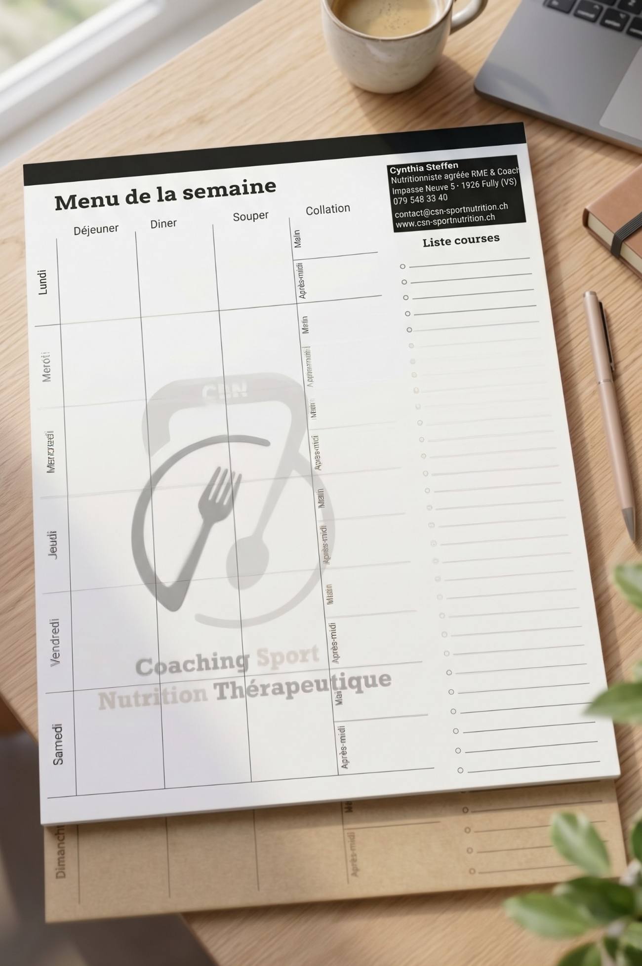 Bloc-notes organisation courses et repas, CSN